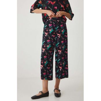 Medicine pantaloni femei, culoarea negru, fason culottes, high waist