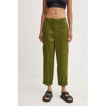 MICHAEL Michael Kors pantaloni femei, culoarea verde, drept, high waist