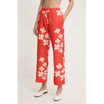 Stine Goya pantaloni femei, culoarea portocaliu, drept, high waist, SG5868