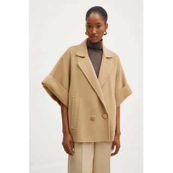 Weekend Max Mara geaca de lana culoarea bej, de tranzitie, oversize, 2425086011600