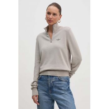 Aeronautica Militare pulover de bumbac culoarea bej, light, cu turtleneck, MA1489DL506