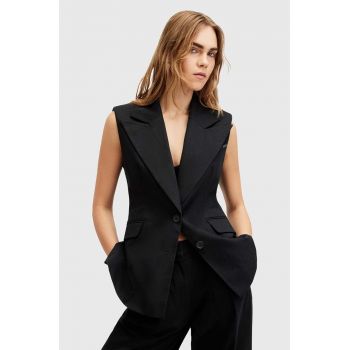 AllSaints vestă din bumbac HALLY BLAZER culoarea negru, un singur rand de nasturi, W009QA