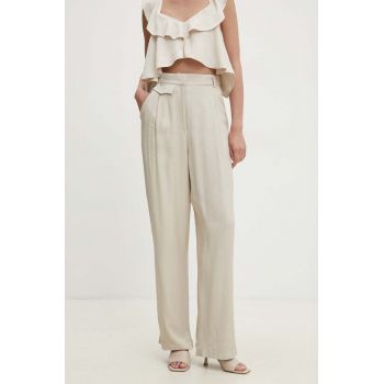 Answear Lab pantaloni femei, culoarea bej, drept, high waist