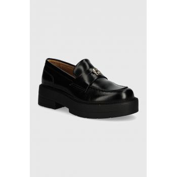 BOSS mocasini de piele Rebby femei, culoarea negru, cu platforma, 50523590