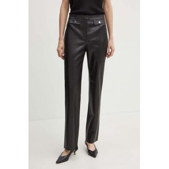 BOSS pantaloni femei, culoarea negru, drept, high waist, 50510072