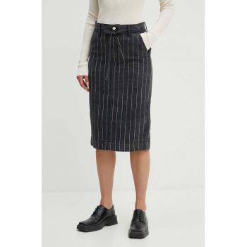 Day Birger et Mikkelsen fusta jeans Betsy - Denim Stripes culoarea negru, midi, drept, DAY65243207