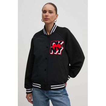 Dkny geaca bomber femei, culoarea negru, de tranzitie, oversize, D2E4A109