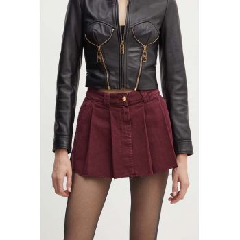 Elisabetta Franchi fusta jeans culoarea bordo, mini, evazati, GJ30D46E2