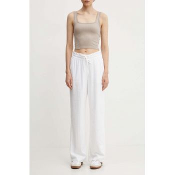 Hollister Co. pantaloni din in culoarea alb, drept, high waist