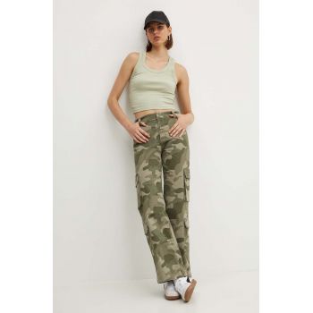 Hollister Co. pantaloni femei, culoarea verde, drept, high waist, KI356-4130-338