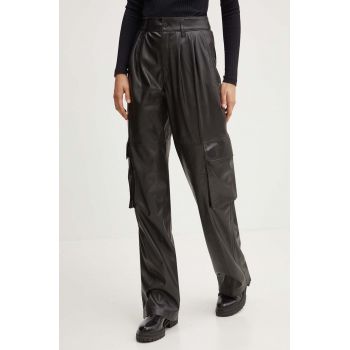 Hugo Blue pantaloni femei, culoarea negru, drept, high waist, 50528469