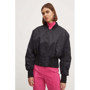 HUGO geaca bomber femei, culoarea negru, de tranzitie, oversize, 50517107