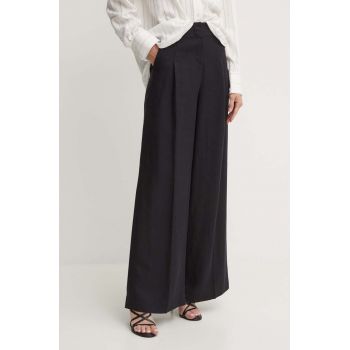 Karl Lagerfeld pantaloni din amestec de in culoarea negru, drept, high waist, 245W1006