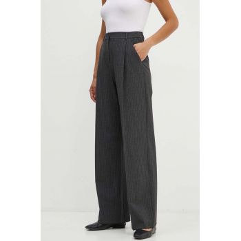 Marella pantaloni femei, culoarea gri, lat, high waist, 2423136311200