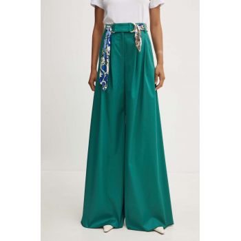 Marella pantaloni femei, culoarea verde, lat, high waist, 2423136021200