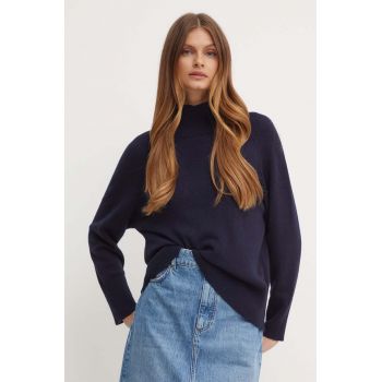 Marella pulover din amestec de lana femei, culoarea albastru marin, cu turtleneck, 2423366184200