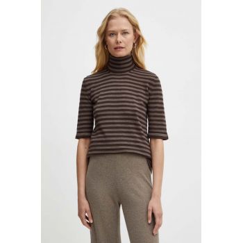 Max Mara Leisure pulover de lana femei, culoarea maro, light, cu guler, 2426366098600