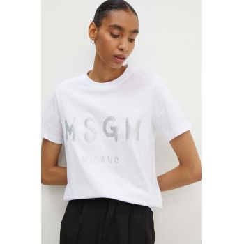 MSGM tricou din bumbac femei, culoarea alb, 3441MDM510G.237002