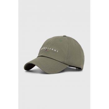 Tommy Jeans șapcă de baseball din bumbac culoarea verde, cu imprimeu, AW0AW16868