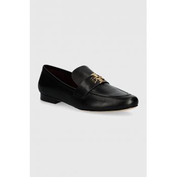 Tory Burch mocasini de piele Eleanor Loafer femei, culoarea negru, cu toc plat, 158204-006