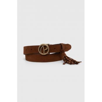 Pepe Jeans curea din piele intoarsa ATHELEA BELT culoarea maro, PL020858