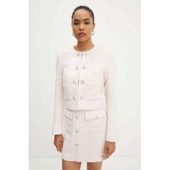 Rotate sacou Boucle Cropped Jacket culoarea roz, un singur rand de nasturi, modelator, 1127721011