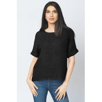 Bluza din in neagra cu nasturi pe spate