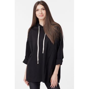 Bluza tunica dreapta, Hope, cu gluga, neagra