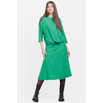 Fusta midi clos din jerseu embosat de vascoza, verde