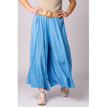 Pantaloni largi, de vara, din vascoza, bleu