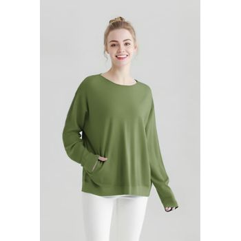 Pulover cu detalii lurex si nasturei pe spate, verde olive