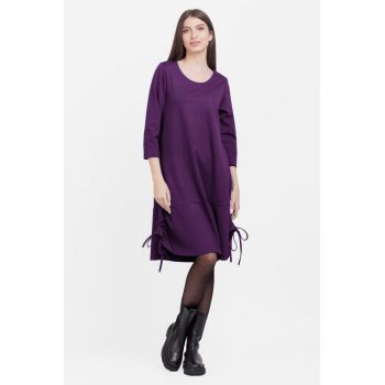 Rochie A line , din tricot, cu sireturi laterale, mov