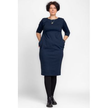 Rochie creion Zara bleumarin, din jerseu punto milano de vascoza