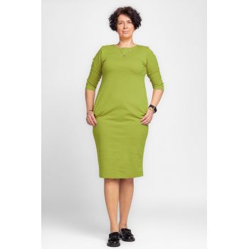 Rochie creion Zara verde olive, din jerseu punto milano de vascoza