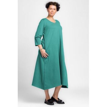 Rochie lunga A-line din jerseu punto milano, turcoaz