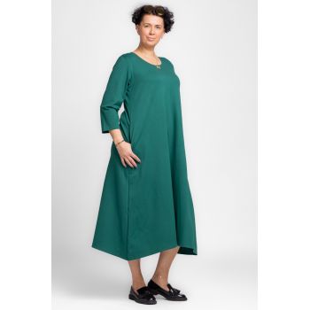 Rochie lunga A-line din tricot de bumbac verde