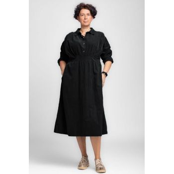 Rochie masura mare din catifea reiata taiata in talie, neagra