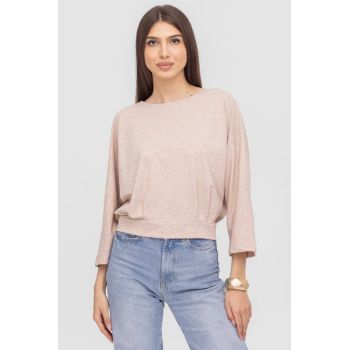 Bluza cu spate petrecut, si maneca fluture, din tricot de bumbac, bej