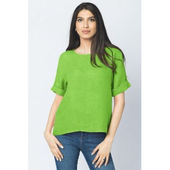 Bluza din in verde crud cu nasturi pe spate