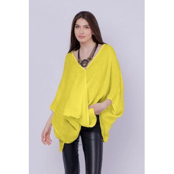 Bluza oversize petrecuta, din in, galben