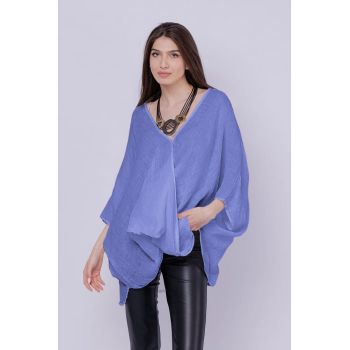 Bluza oversize petrecuta, din in, mov lavanda