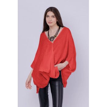 Bluza oversize petrecuta, din in, rosie