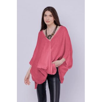 Bluza oversize petrecuta, din in, roz inchis