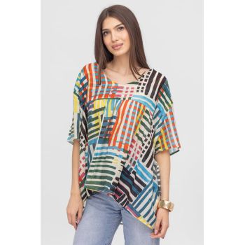 Bluza subtire, de vara, oversize, din vascoza, cu imprimeu multicolor