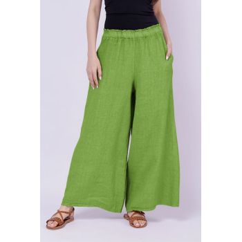 Pantaloni de vara din in largi, verde oliv