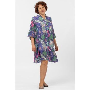 Rochie de vara midi cu imprimeu floral pe fond lavanda