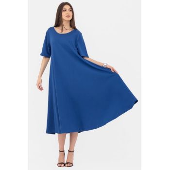 Rochie lunga A-line albastra, din tricot de bumbac