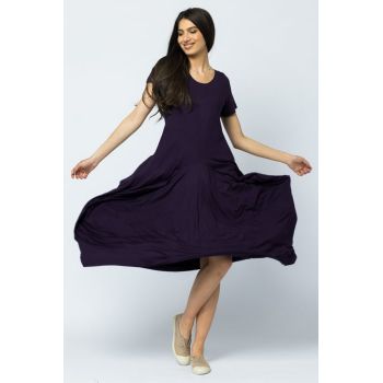 Rochie lunga in colturi, din tricot de bumbac, mov