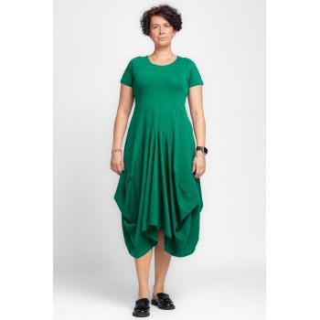 Rochie lunga in colturi, din tricot de bumbac, verde smarald