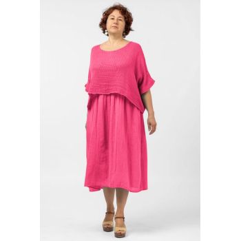 Rochie suprapusa cu bluza plasa, din bumbac, fucsia